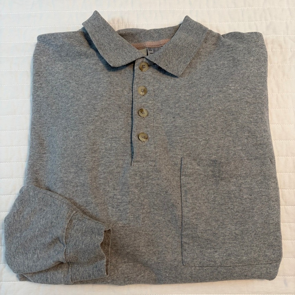 Marshall Field's Field Gear Vintage Gray Knit Long Sleeve Polo Mens Medium